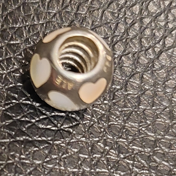PANDORA Love Me Mother of Pearl Hearts Sterling Silver Charm - Picture 6 of 8